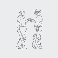 Dynamic Cricket Sport, One Line Drawing of Cricketer in Action. Two batsman line drawing illustration. hand drawn continuous one line cartoon doodle sketch drawing clip art of cricketer.