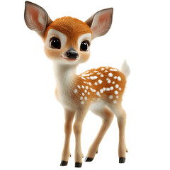 Fluffy 3D Cartoon Deer Fawn with Soft Spotted Fur Isolated on Transparent Background