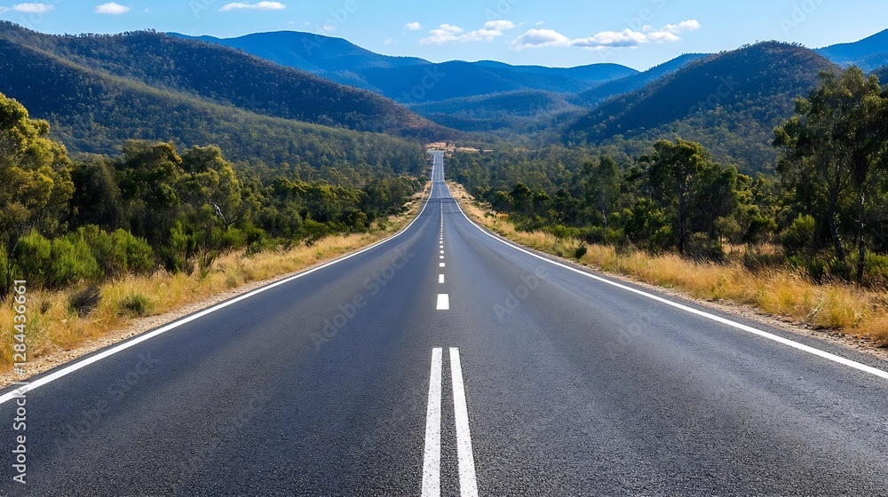 Poster scenic view of an empty road stretching through the lush mountains on a sunny day : generative ai