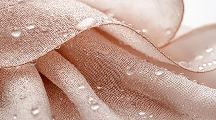 Fototapeta premium Close-up of wet, draped, peach-toned fabric, water droplets