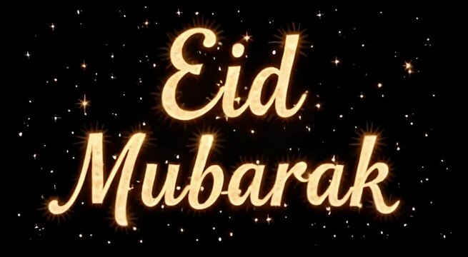 Eid Mubarak Glowing Text Alpha Channel Video