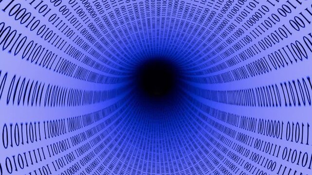 Going through blue binary code tunnel 