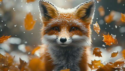Fototapeta premium Close up red fox, standing in autumn forest, Generative AI