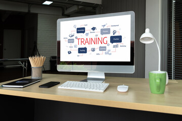 Naklejka premium E-learning website with sofware for student to study online on the internet network snugly