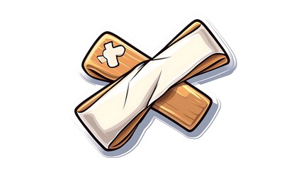 Cartoon Illustration of Crossed Wooden Sticks with White Wrapping AI Generated