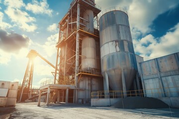 Obraz premium Concrete batching plant operations industrial site photography urban wide angle efficiency