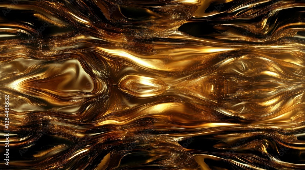 Poster abstract golden swirl pattern with metallic texture and reflective surface