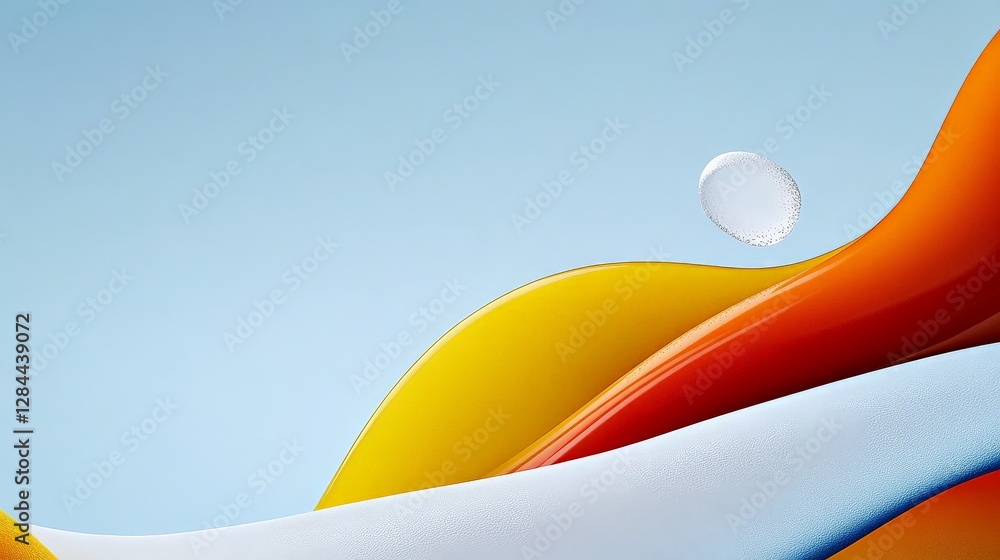 Poster abstract waves of color with droplet on soft pastel background