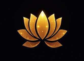 golden lotus on a black background, symbol of Buddhism
