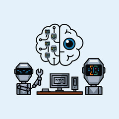 vector Artificial Intelligence model Robot  with ai info-graph design help in business
