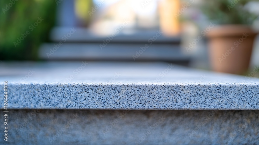 Aufkleber Closeup view of a smooth granite surface leading to outdoor stairs surrounded by greenery enhancing modern architecture : Generative AI