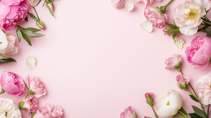 Delicate pink flower arrangement on pastel background for celebrations