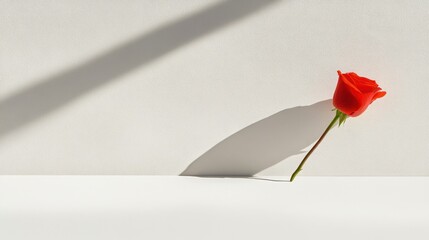 A vibrant red rose casting a bold shadow, symbolizing love and beauty.