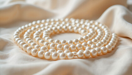 Elegant pearl beads spiraling on soft velvet backdrop, timeless luxury