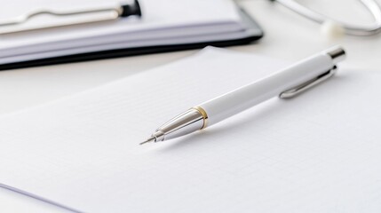 White pen on blank medical documents