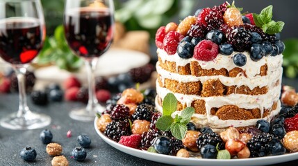 Delicious berry cake with wine, celebration