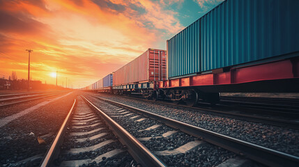 Fototapeta premium Global business of Container Cargo freight train for Business logistics concept, Air cargo trucking, Rail transportation and maritime shipping, Online goods orders worldwide. Container truck in ship