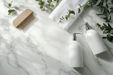 Minimalist Spa Bathroom Essentials on Marble Surface