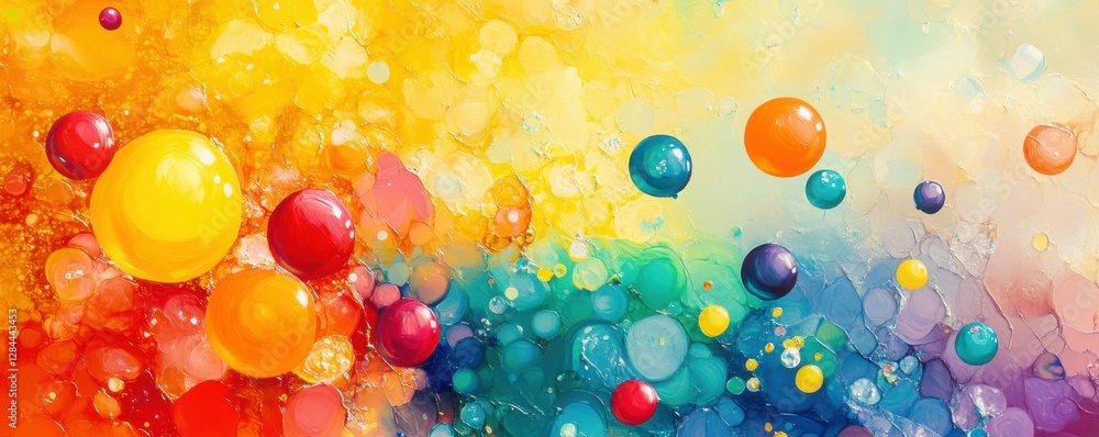 Poster vibrant abstract art with colorful bubbles and dynamic blended background