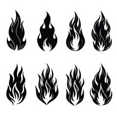 Fire flames silhouette 8 set