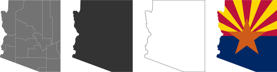 Arizona state of USA. Arizona flag and territory. States of America territory on white background. Separate states. Vector illustration