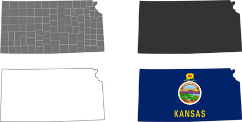 Kansas state of USA. Kansas flag and territory. States of America territory on white background. Separate states. Vector illustration