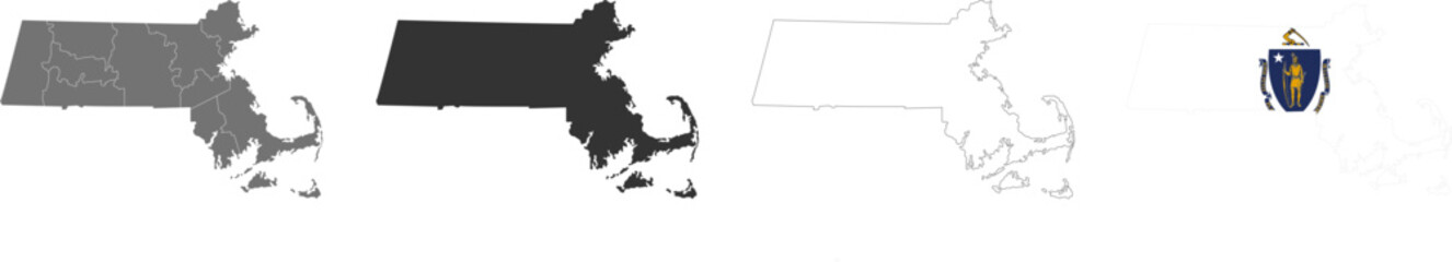 Massachusetts state of USA. Massachusetts flag and territory. States of America territory on white background. Separate states. Vector illustration © yan4ik