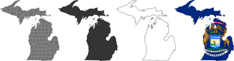 Michigan state of USA. Michigan flag and territory. States of America territory on white background. Separate states. Vector illustration