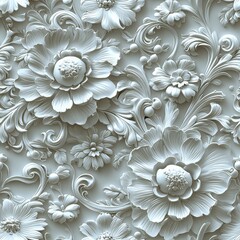 Seamless Vintage Baroque Floral Pattern with 3D Ornamental Design