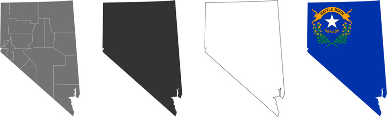 Nevada state of USA. Nevada flag and territory. States of America territory on white background. Separate states. Vector illustration