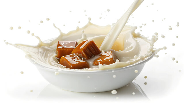 coffee caramel with milk splashing isolated on transparent background Remove png. Clipping Path. pen tool