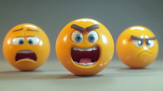 Three colorful animated emoji faces displaying various emotions: surprised, angry, and frustrated.