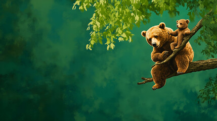 Happy Fathers Day Poster. Dad Bear and baby Bear. Space for writing.