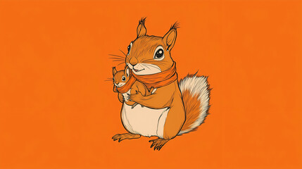 Happy Fathers Day Poster. Dad Squirrel and baby Squirrel. Space for writing.