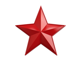 Red star symbol representing various cultural and political movements in different contexts and locations around the world today, isolated on transparent background