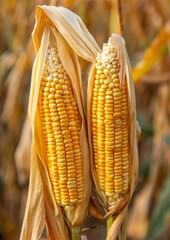 Yellow Corn Ready for Harvest in Field of Stalks