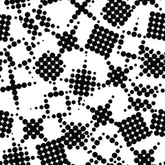 Abstract monochrome background. Geometric shapes made of dots and circles. Black and white geometric seamless pattern creating a mesmerizing visual effect. Wrapping paper or textile print fabric