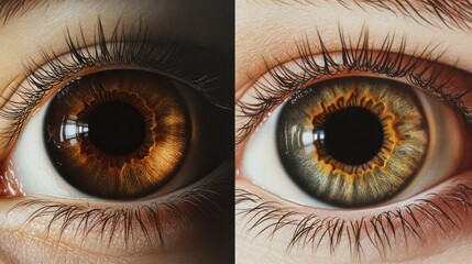 Close-up detail of brown and hazel eyes with intricate patterns