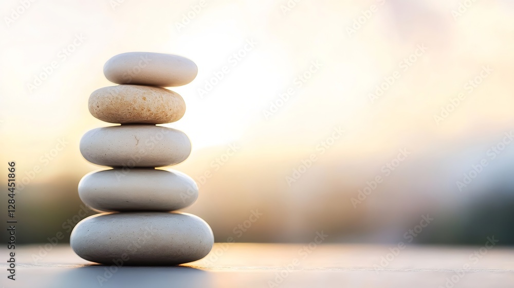 Leinwandbilder stacked smooth stones creating a serene balance against a soft background : generative ai