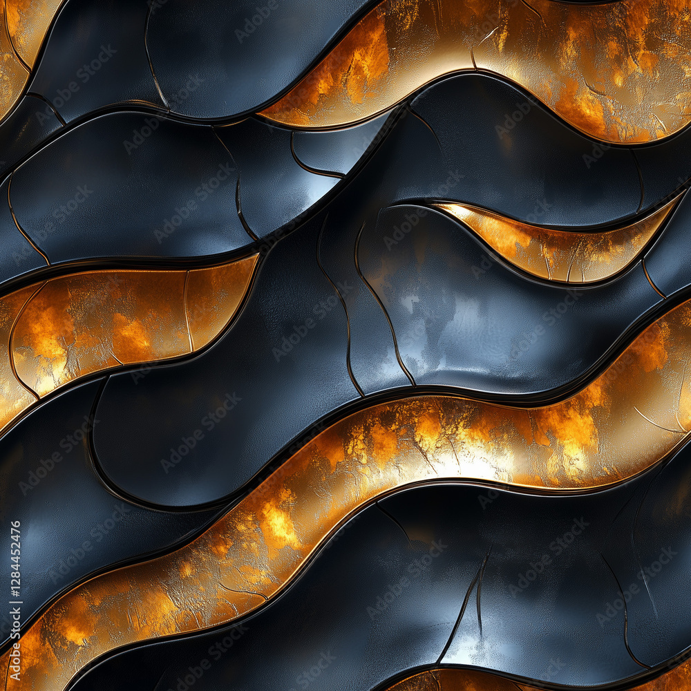 Poster sculptural pattern featuring flowing lines and dynamic textures in shades of gold and black
