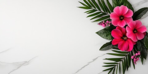 Obraz premium Delicate Wildflower Border. Soft pink wildflowers and greenery, gently framing a soft ivory background, perfect for a natural and romantic wedding invitation or Mother Day card.