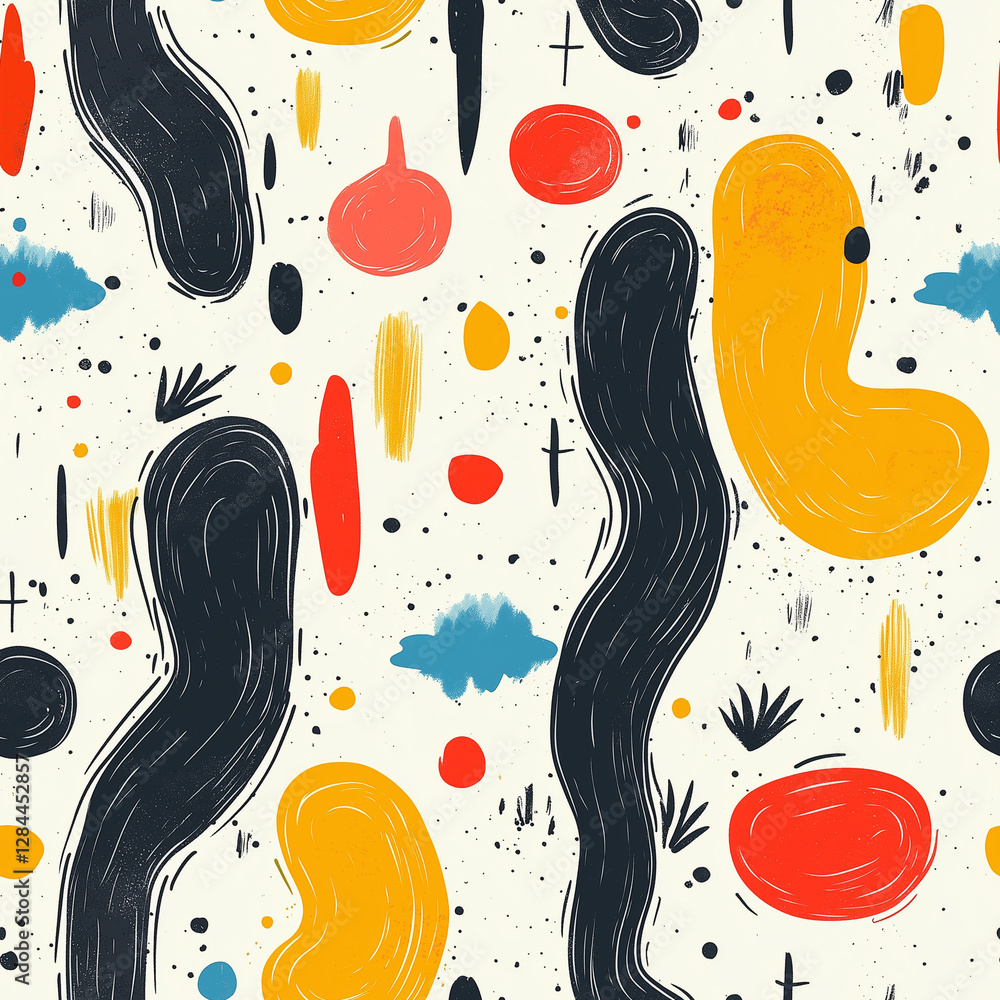 Aufkleber modern abstract art pattern featuring colorful organic shapes and lines on a textured background