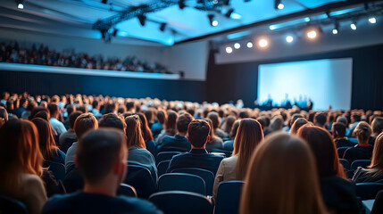 Back view of the audience at a business conference or workshop in the hall