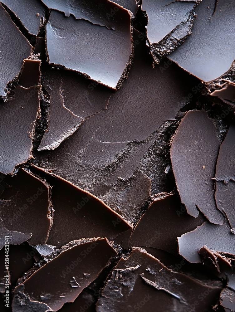 Poster closeup of rich dark chocolate shavings displaying an artistic texture on a smooth surface perfect f