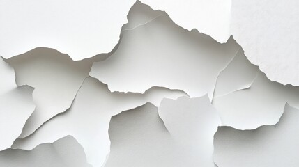 Fototapeta premium An intricate collage of torn white paper layers, creating an abstract texture with shadows and depth.