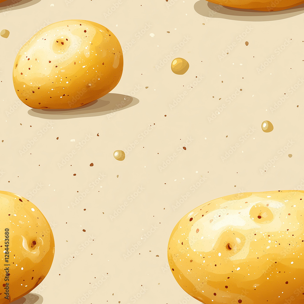 Poster Unique and realistic pattern of scattered potatoes on a neutral background featuring various shapes and textures