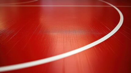 Red wrestling mat with white lines, gym floor background. Possible use Sports, workout, competition
