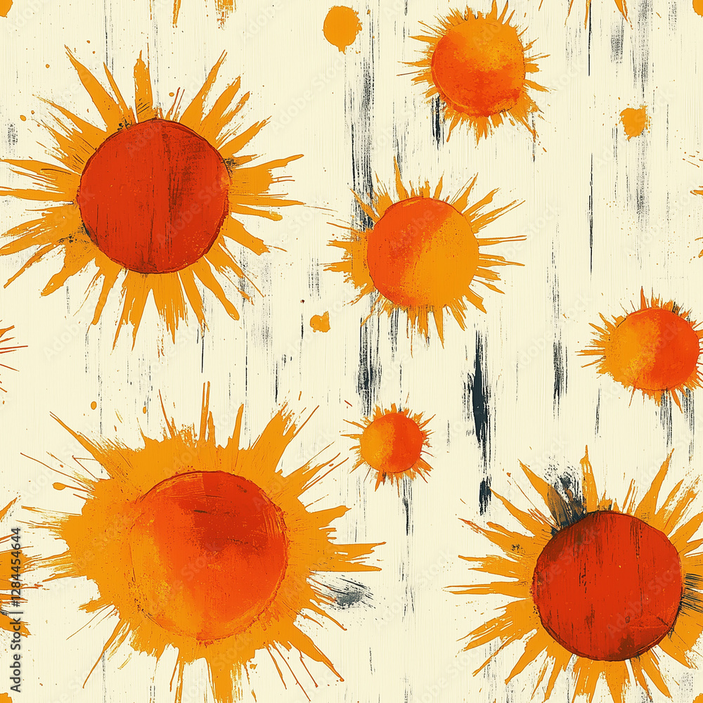 Poster bright orange sun patterns shining on a cream background create a cheerful and vibrant design perfec