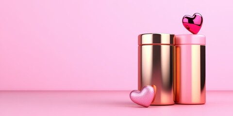 Rose Gold Hearts. Luxurious rose gold podium featuring shimmering hearts and symbols of love, with a soft pink gradient background for a stunning Women's Day presentation.