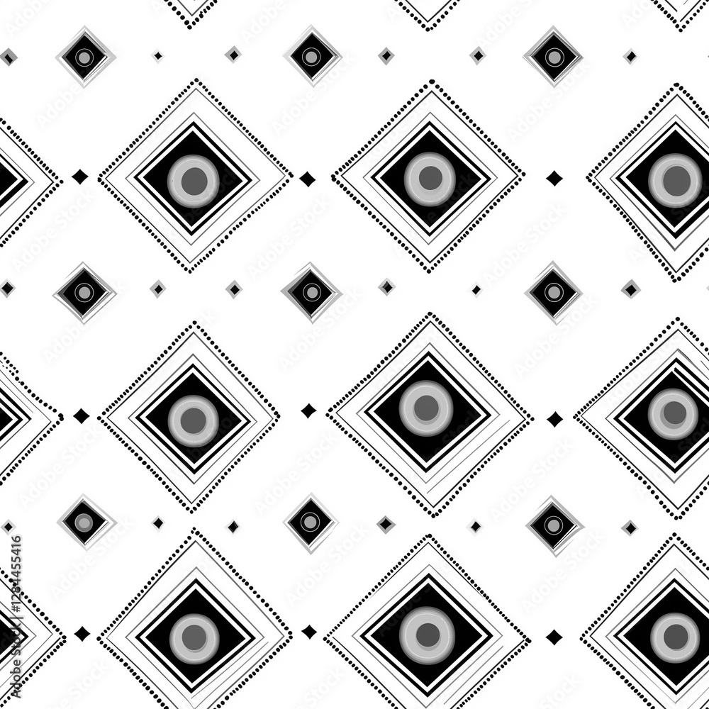 Aufkleber unique black and white geometric pattern featuring diamonds and circles arranged in a modern design 